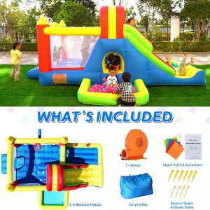HuaKastro Large Bounce House for Big Kids – Inflatable Playground with Tall Slide, Climbing Wall, Water Pool, Bouncy Ball Pit, Tunnel, Ring Toss Cones, Perfect for Backyard Party Family Gatherings