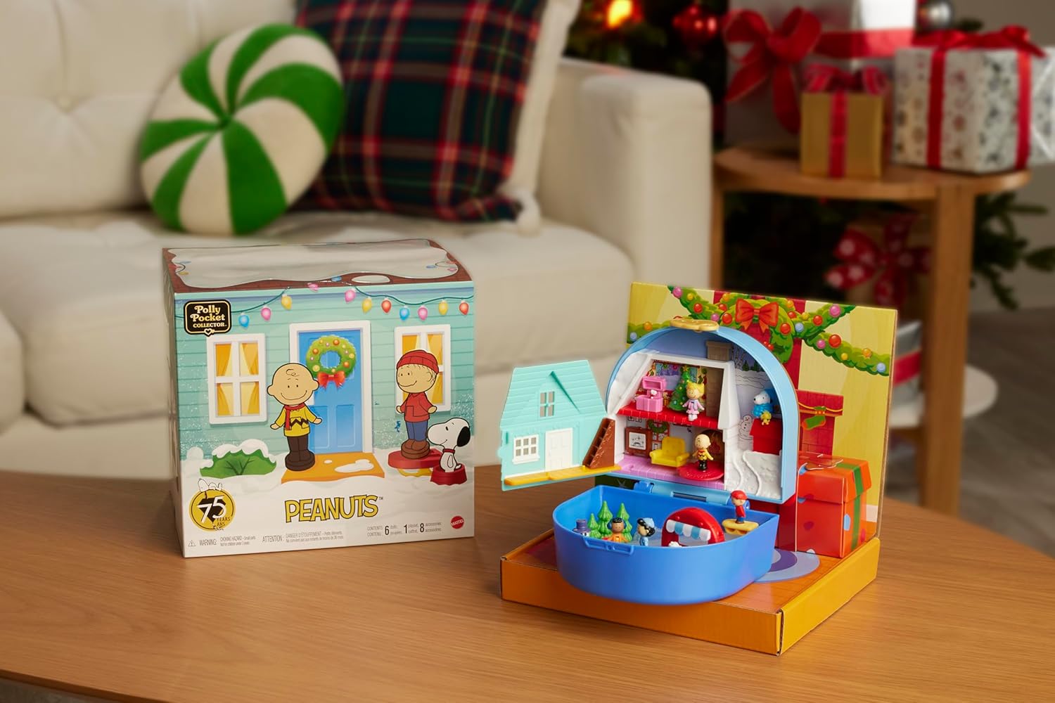 Polly Pocket x Peanuts Collector Compact, Micro Dolls and Playset, 7 Themed Accessories, 4 Iconic Locations, Snoopy & Woodstock