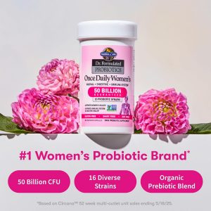 Probiotico Jardín de vida, suplemento para las mujeres, Formulado una vez al día, estabilizante para la mujer, recomendado por Doctores, para la salud digestiva y sin gluten, estable, 30 cápsulas