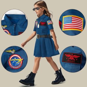 G.C Girls Pilot Costume Dress Sunglasses Accessories Kids Toddler Halloween Cosplay Role Play Party Birthday Gifts