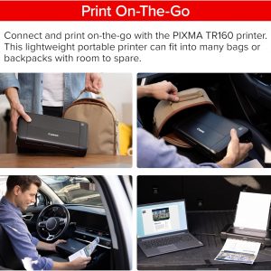 Canon PIXMA TR160 Impresora portátil inalámbrica, bandeja de papel de 50 hojas y pantalla de 1.44 pulgadas