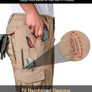 Rapoo Ripstop Water Resistant Cargo Tactical Pants for Men EDC Hiking Work Military Army Pants with 9 Pockets