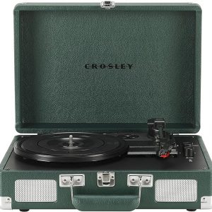 Crosley CR8005F-EM Cruiser Plus Vintage 3-Speed Bluetooth in/Out Suitcase Vinyl Record Player Turntable, Dark Emerald