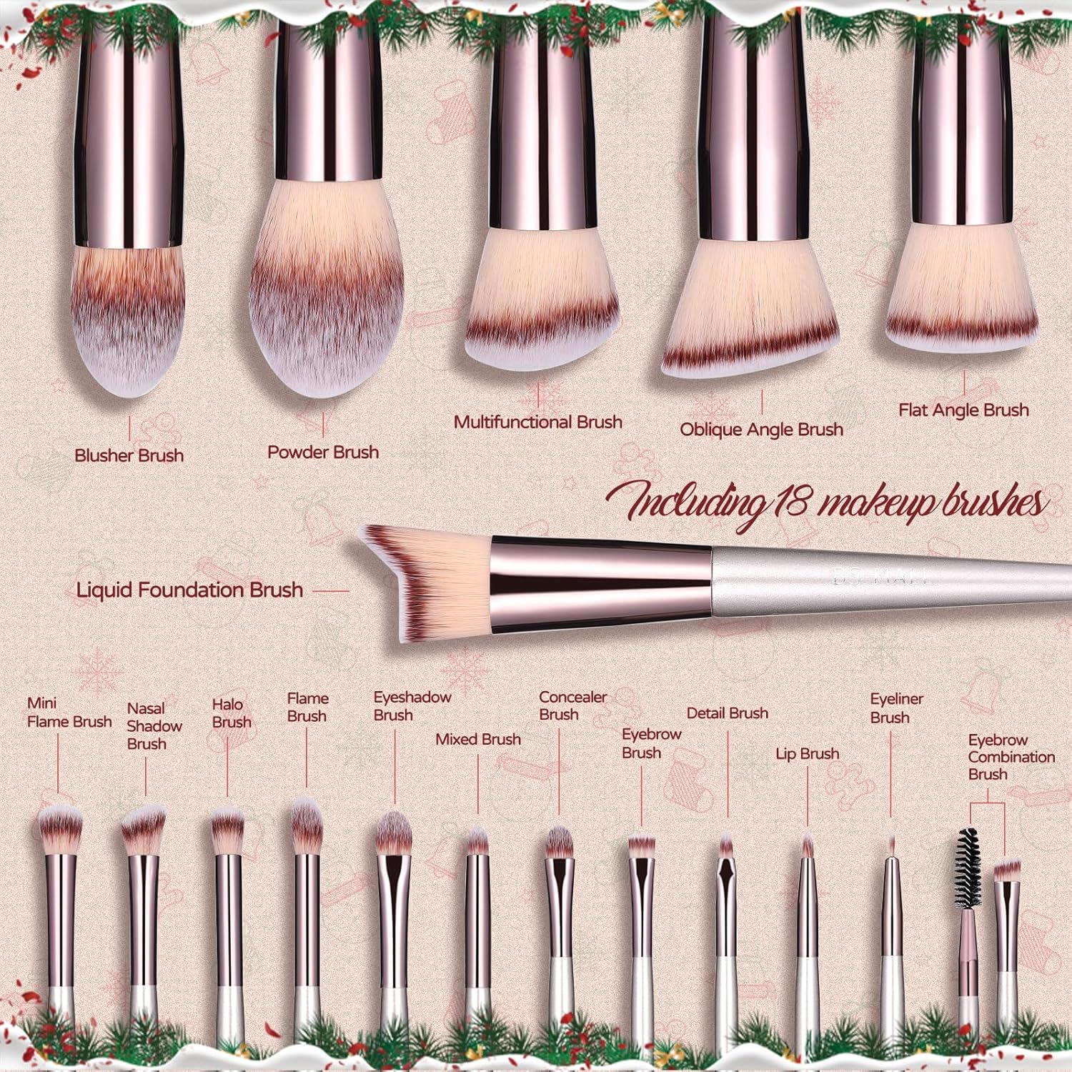 BS-MALL Juego de brochas de maquillaje, 18 piezas, base sintética de alta calidad, correctores de polvo, sombras de ojos, brochas de maquillaje con estuche negro