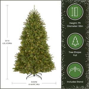 National Tree Company 7 ft Pre-Lit Dunhill Fir Full Artificial Christmas Tree, 700 Clear Lights, 2,144 Tips, Includes Stand, Green