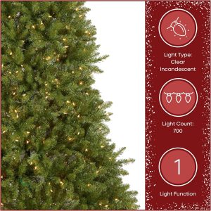 National Tree Company 7 ft Pre-Lit Dunhill Fir Full Artificial Christmas Tree, 700 Clear Lights, 2,144 Tips, Includes Stand, Green