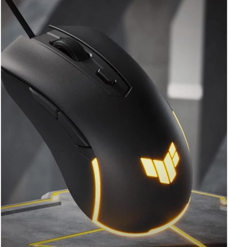 ASUS TUF Gaming M3 Gen II - Ratón USB con cable para juegos, ergonómico para diestros, ligero de 2.08 oz, 8K DPI, resistencia al polvo y al agua IP56, protección antibacteriana, 6 botones programables, soporte para PC/Mac, color negro