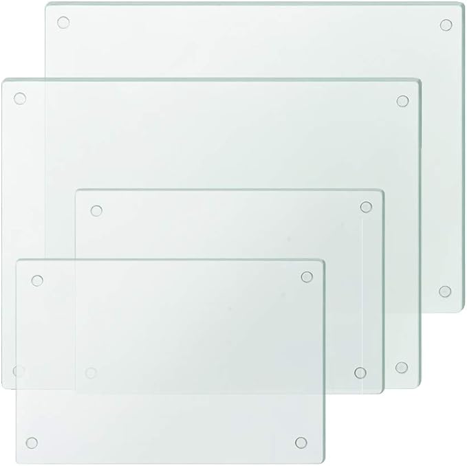 Murrey Home Glass Cutting Board Set for Kitchen Counter, Tempered Glass Chopping Boards Dishwasher Safe, Small Clear Countertop Tray, Set of 4