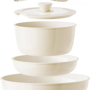 Redchef Ceramic Pots and Pans Set Non Stick, Nonstick Kitchen Cookware Sets, Non Toxic Pots and Pans Set Non Stick, PFAS PFOA & PTFE Free, Detachable Handle Pots and Pans 5 Piece, RV Cookware