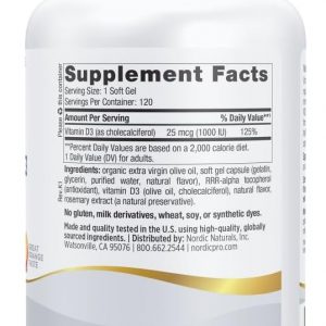 Nordic Naturals Pro Vitamin D3 1000, Orange - 120 Mini Soft Gels - 1000 IU Vitamin D3 - Supports Healthy Bones, Mood & Immune System Function - Non-GMO - 120 Servings