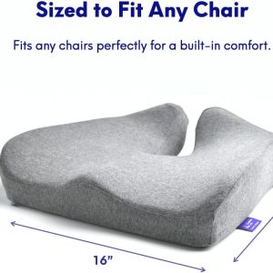 C CUSHION LAB Patented Pressure Relief Seat Cushion for Long Sitting Hours on Office/Home Chair, Car, Wheelchair - Extra-Dense Memory Foam for Hip, Tailbone, Coccyx, Sciatica - Light Grey