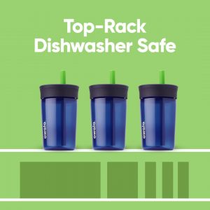 Owala Kids BPA-Free Plastic Tumbler with Spill Resistant Flexible Straw, Easy to Clean, Kids Water Bottle, Great for Travel, Dishwasher Safe, 15 Oz, Navy and Blue (Home Base)