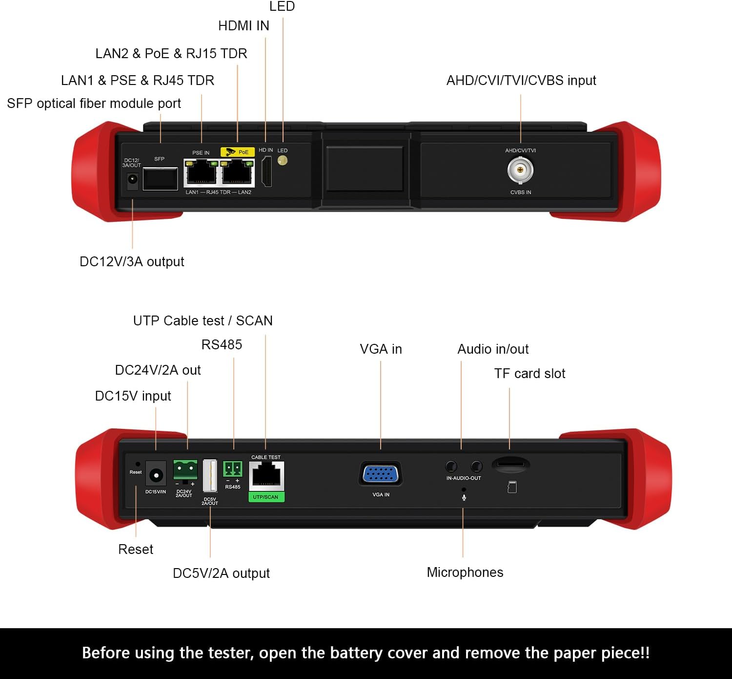 Probador de cámara IP 4K 12MP, salida de potencia PoE de 90 W, prueba CCTV de pantalla táctil de 8 pulgadas para cámaras de 8MP TVI CVI AHD CVBS, prueba SFP, prueba TDR de cable RJ45, herramientas de