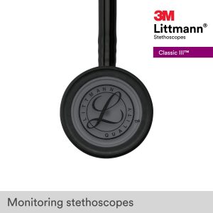 3M Littmann Classic III Monitoring Stethoscope, 5803, More Than 2X as Loud, Weighs Less, Stainless Steel Black-Finish Chestpiece, 27" Black Tube, Stem and Headset