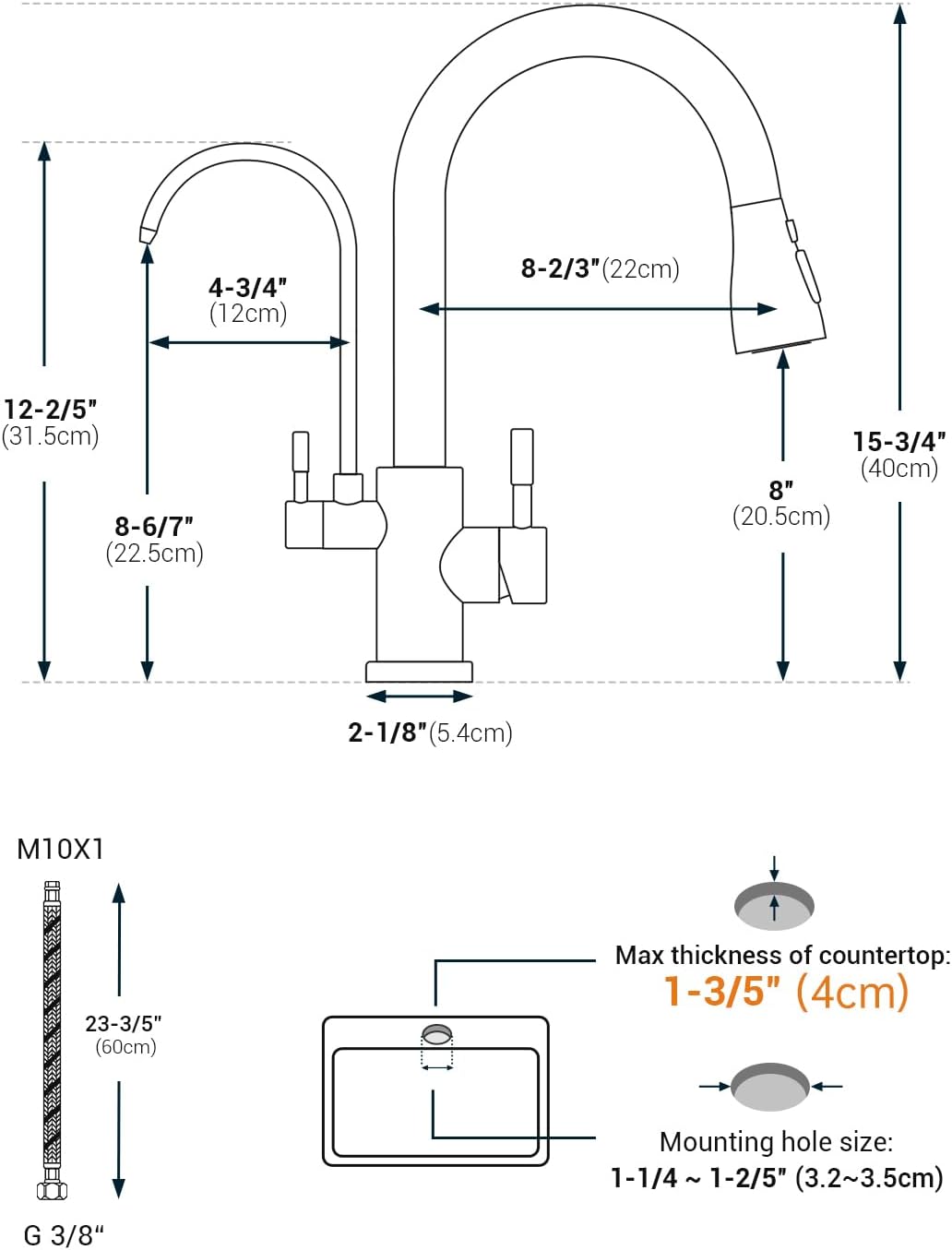 APPASO Kitchen Faucet with Water Filter, Pull Out 3 Way Sink Faucets with Sprayer, High Arch 2 Handle Faucet - 2 in 1 Faucets Brushed Nickel, Without Water Filtration Device
