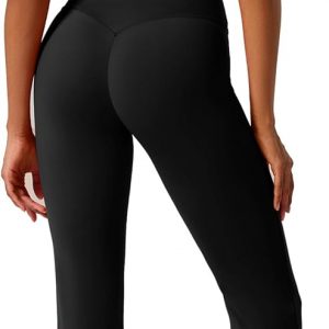 RXRXCOCO Conjunto de entrenamiento de 2 piezas para mujer, leggings acampanados, levantamiento de glúteos, conjunto de camiseta a juego con bloques de color, para gimnasio, yoga