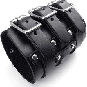 jonline24h Pulsera ancha de cuero genuino para hombre y mujer, estilo punk rock, se adapta a 7.5 a 9 pulgadas, color negro y marrón