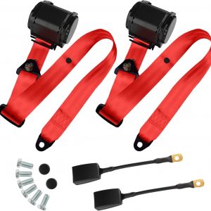 2 unidades de cinturón de seguridad universal de 3 puntos ajustables y retráctiles para Go Kart, club de carritos de golf, SUV, autos tipo minivan, UTV (Rojo)