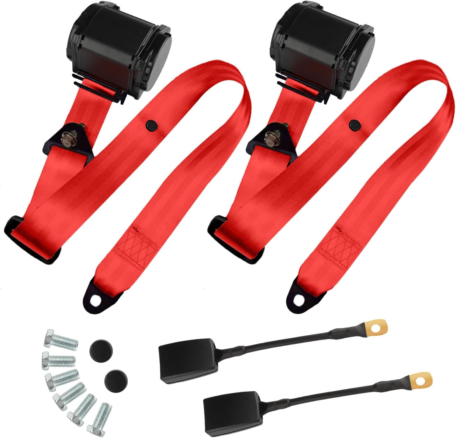 2 unidades de cinturón de seguridad universal de 3 puntos ajustables y retráctiles para Go Kart, club de carritos de golf, SUV, autos tipo minivan, UTV (Rojo)