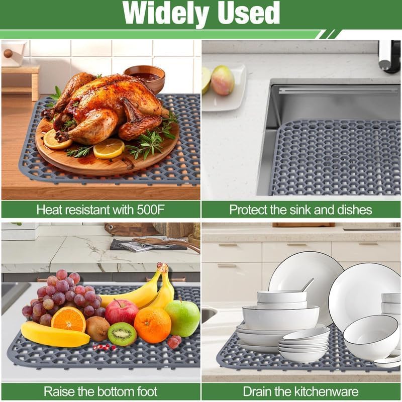 Tapete protector de fregadero, 24.8 x 13 pulgadas, almohadilla para fregadero de cocina para la parte inferior del lavabo para protección de acero inoxidable y vajilla, protector de goma para lavabo