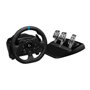 Logitech G923 - Volante de carreras y pedales, TRUEFORCE hasta 1000 Hz de retroalimentación de fuerza, volante de juego para PS5, PS4, PC, Mac, de cuero genuino - Negro