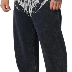 Men's Graphic Baggy Sweatpants Men Gym Pants Stretchy Casual Athletic Joggers with Pockets for Workout Training