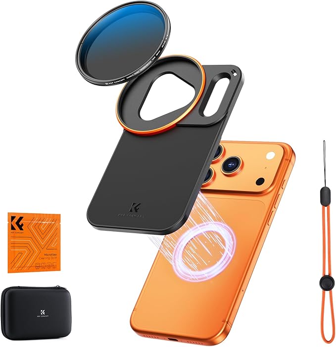 K&F CONCEPT Double-Sided Magnetic Lens Filter Mount Adapter with 58mm Variable ND2-32 Filter, Compatible with iPhone 17 Pro and 58mm Threaded Filters, VND Filter Compatible with iPhone Camera Lens