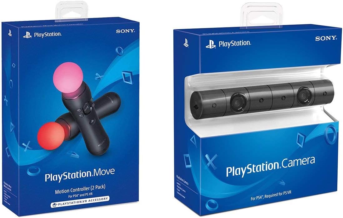 Sony PlayStation VR PSVR Camera and 2 Pack Move Motion Controllers PS4 (Renewed)
