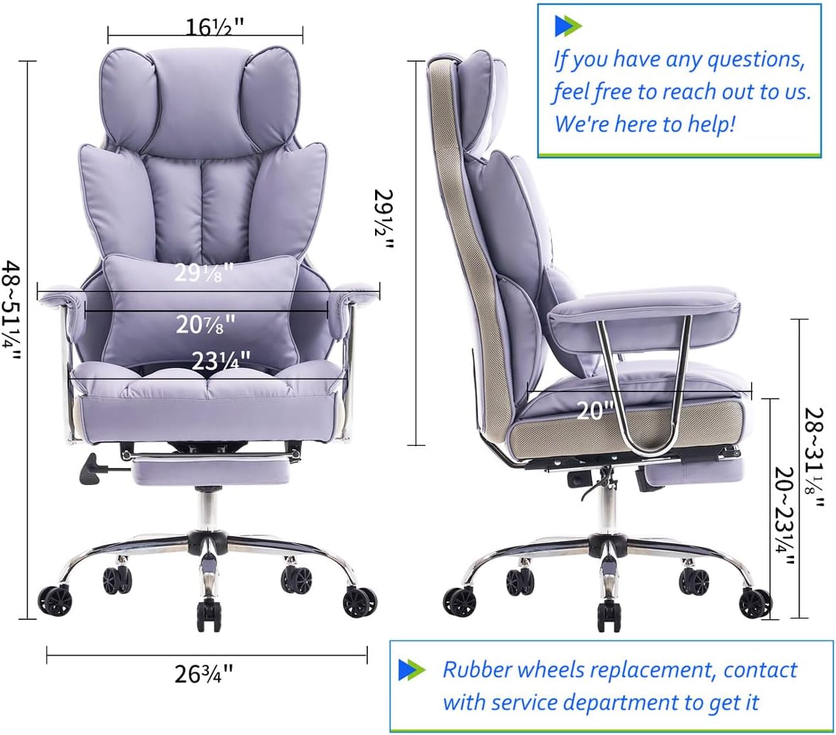 Efomao - Silla ejecutiva de escritorio para oficina, con reposapiés, soporte lumbar y capacidad de carga hasta 400 libras, silla de computadora grande y alta de cuero sintético, morado