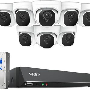 REOLINK 4K PoE Security Camera System Wired, 8pcs 8MP PoE Cameras, Smart Person/Vehicle Detection, 16CH NVR with 4TB HDD, H.265, 24/7 Recording, High Bitrate & Clear Stream, RLK16-800D8