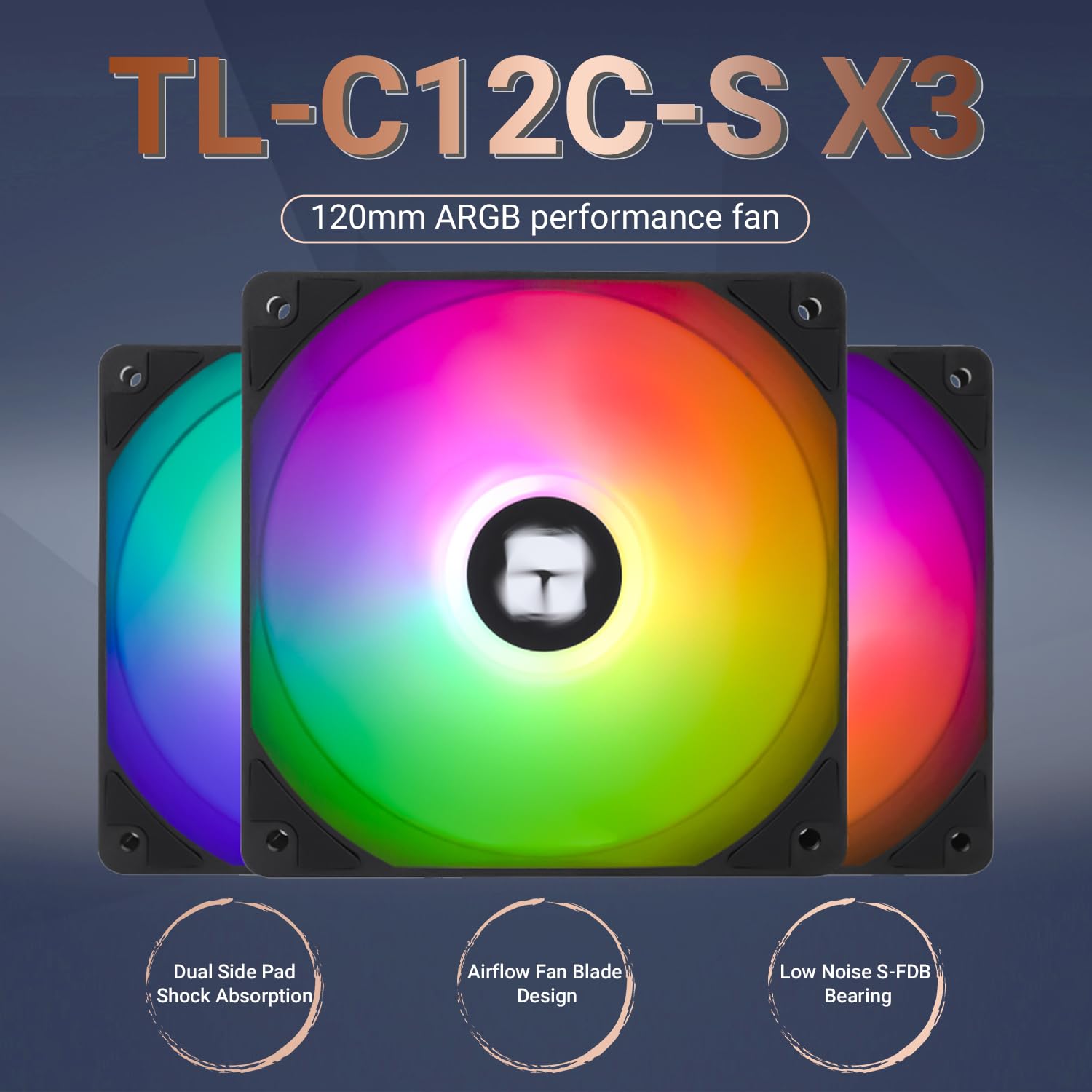 Thermalright TL-C12C-S X3 CPU Fan 120mm ARGB Case Cooler Fan, 4pin PWM Silent Computer Fan wth S-FDB Bearing Included, up to 1550RPM Cooling Fan(3 Quantities)