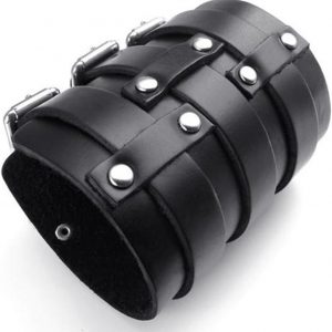 jonline24h Pulsera ancha de cuero genuino para hombre y mujer, estilo punk rock, se adapta a 7.5 a 9 pulgadas, color negro y marrón