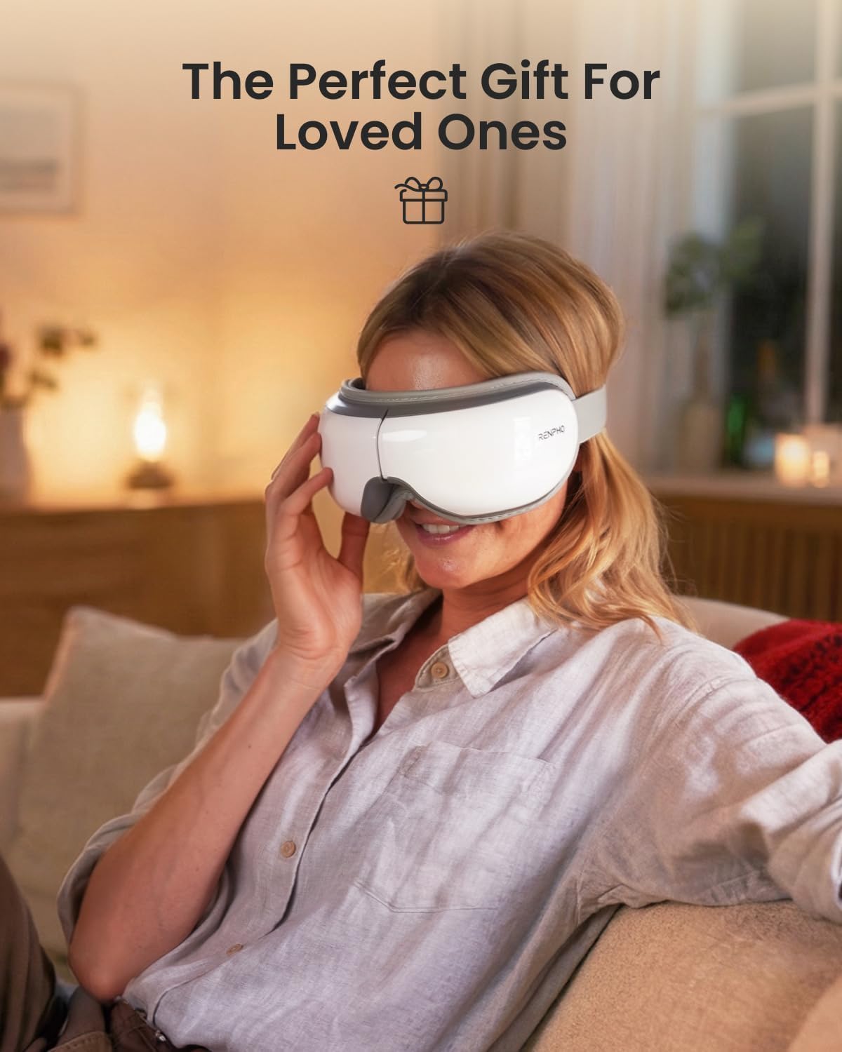 RENPHO - Masajeador de ojos con calor, masajeador de calor recargable con música Bluetooth para relajar y reducir la tensión de los ojos, ojeras y bolsas de los ojos, mejora el sueño, regalos familiares ideales (blanco)