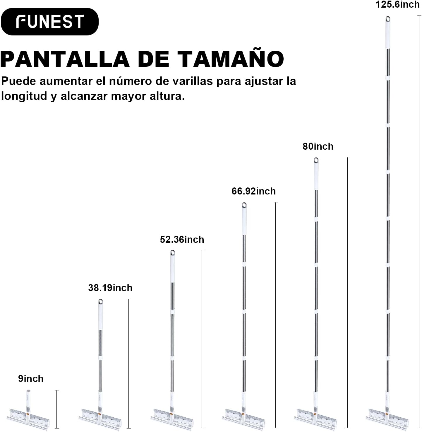 funest Escobilla de 126 pulgadas para limpieza de ventanas, herramienta de limpieza de ventanas 2 en 1 con poste de extensión, cabezal giratorio para interiores y exteriores, espejo de cristal de