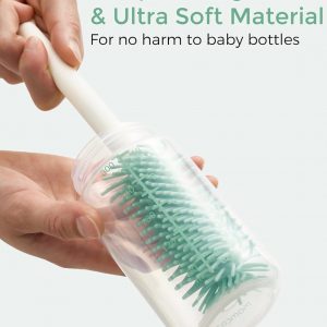 Momcozy Bottle Brush Set - Baby Bottle Cleaner Kit with Silicone Brush, Nipple Brush, Straw Brush, Soap Dispenser, Drying Rack - 7 in 1 Bottle Cleaning Tool for Home and Travel, Green