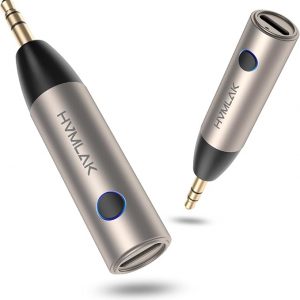 HVMLAK Adaptador auxiliar Bluetooth 5.3, receptor de audio inalámbrico para altavoz estéreo de coche y hogar, transmisión de música, llamadas manos libres, reproducción de 6 horas, 1 unidad