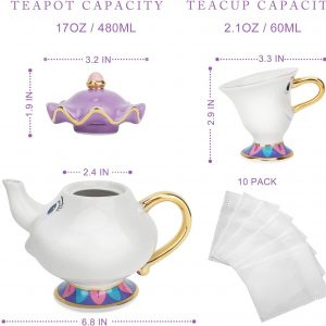 LEEPENK Cartoon Mrs Potts Teapot Beauty and Beast Teapot & Mug Chip Tea Set Cute Tea Cup Ideal Gifts for Girl and Home Decorationl