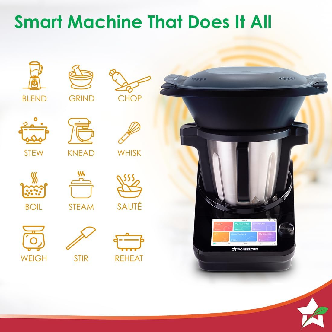 Wonderchef Chef Magic | Robot de cocina todo en uno para cocina india e internacional | Cortar automático, saltear, revolver, amasar... | Aplicación móvil | Recetas del chef Sanjeev Kapoor | Garantía