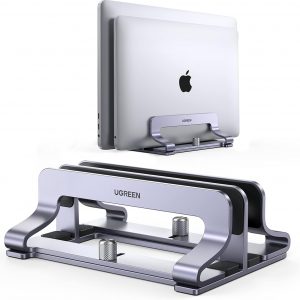 UGREEN - Soporte vertical para laptop de 2 ranuras para escritorio, compatible con MacBook Pro Air, Lenovo Ideapad, Surface Book, HP Notebook, Dell Chromebook de hasta 17,3 pulgadas, gris espacial