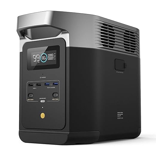 EF ECOFLOW - Estación de energía portátil DELTA 2, batería de 1024 Wh LiFePO4 (LFP), salida de 1800 W AC/100 W USB-C, panel solar opcional, para respaldo de energía hogar, campamento, casa rodante