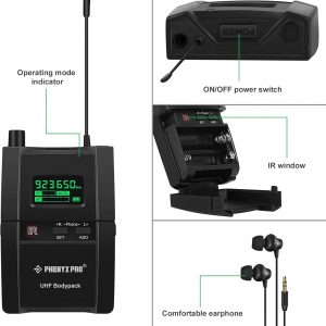 Phenyx Pro PTM-10 Stereo Wireless in Ear Monitor System Bodypack Receiver, Performance with 89 Adjustable Frequencies
