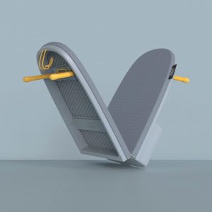 Joseph Joseph Tabla de planchar plegable de bolsillo con soporte para plancha y montaje en pared, compacta para ahorro de espacio, Gris/Amarillo