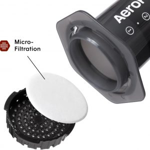 AeroPress Cafetera original y estilo expreso, cafetera portátil de nivel barista con cámara, émbolo y filtros, cafetera rápida y cafetera espresso