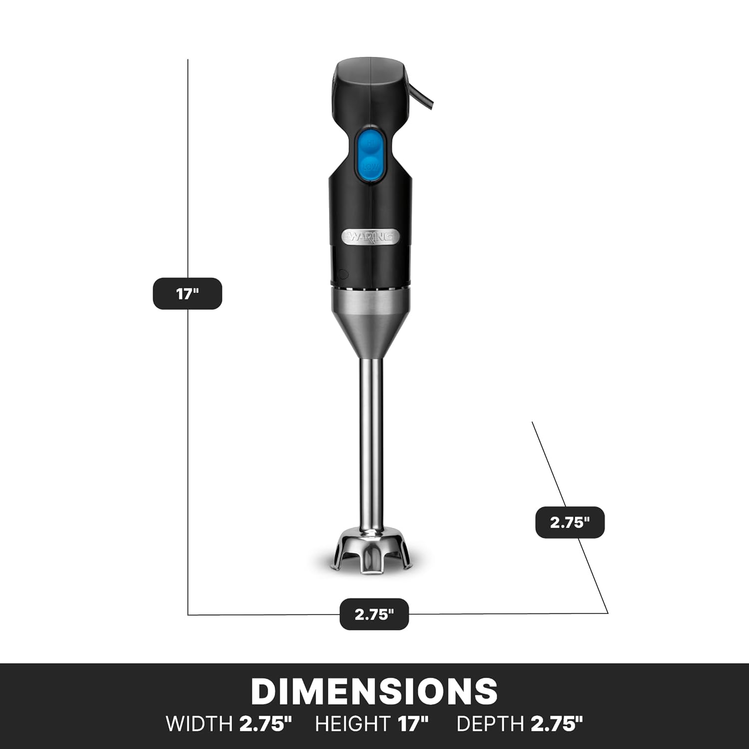 Waring Commercial Quik Stix Batidora de Inmersión de Mano de Servicio Ligero, Eje Fijo Sellado de 7", Cuchilla de Acero, 2 Velocidades, Grado Profesional para Servicio de Alimentos de Restaurante, 3
