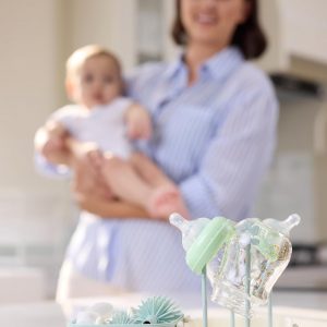 Momcozy Bottle Brush Set - Baby Bottle Cleaner Kit with Silicone Brush, Nipple Brush, Straw Brush, Soap Dispenser, Drying Rack - 7 in 1 Bottle Cleaning Tool for Home and Travel, Green