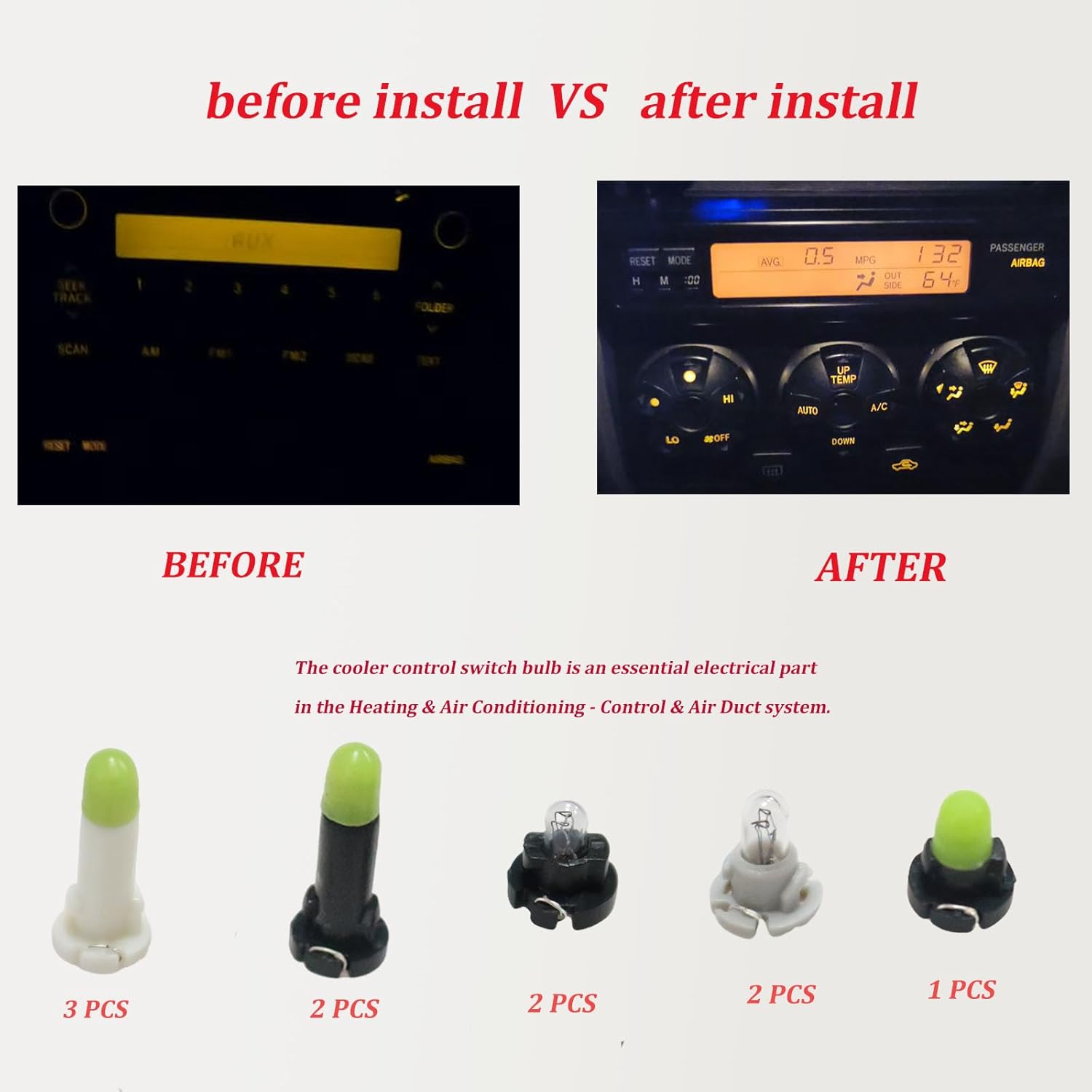 Bombilla de interruptor de control enfriador (juego de 10 unidades) apta para Toyota 4Runner 2003-2009, repuesto #90010-09015 90010-09016 90010-09017 90010-09018 90010-09019