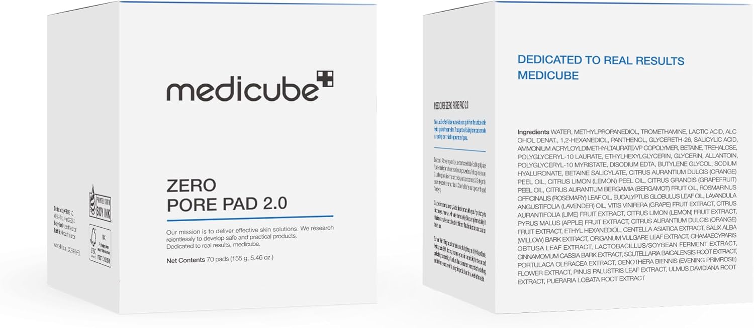 medicube Almohadillas de tóner Zero Pore Pad 2.0 | Almohadilla facial de doble textura para exfoliación y cuidado de poros con 4.5% de ácido láctico AHA, 0.45% ácido salicílico BHA | Ideal para todos, cuidado de la piel coreano, 70 almohadillas (1 paquete)