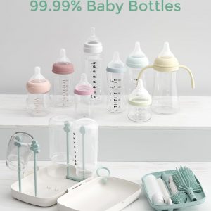 Momcozy Bottle Brush Set - Baby Bottle Cleaner Kit with Silicone Brush, Nipple Brush, Straw Brush, Soap Dispenser, Drying Rack - 7 in 1 Bottle Cleaning Tool for Home and Travel, Green