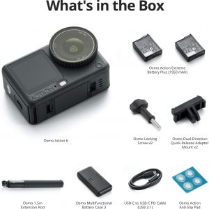 DJI Osmo Action 6 Combo mejorado, cámara de acción con sensor cuadrado de 1/1.1 ″, apertura variable de f/2.0–f/4.0, duración de batería extendida con 2 baterías, cámara de acción 8K para filmación