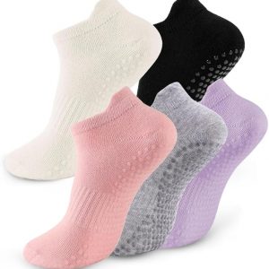 5 pares de calcetines de pilates con agarres para mujeres antideslizantes calcetines crew de yoga para barre hospital entrenamiento descalzo